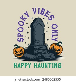 Halloween Gravestone Cemetery pumpkin scary vintage logo