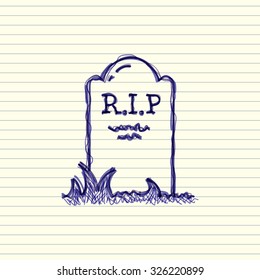 Halloween Gravestone Doodle In Blue Pen