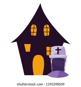 halloween gravestone with enchanted house
