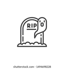 Piedra de Halloween e icono de la línea fantasma. signo de estilo lineal para concepto móvil y diseño web. Icono de vector de contorno de lámina y fantasma. Símbolo, ilustración del logotipo. Gráficos vectoriales