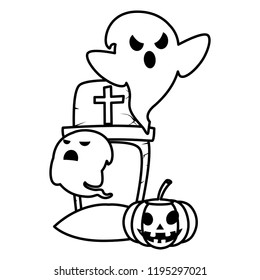halloween gravestone with ghosts