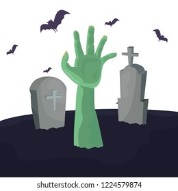 halloween gravestone monster hand and bats
