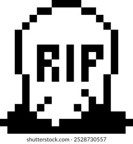 Halloween Gravestone Pixel 8bit Icon Black Color.