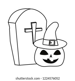 halloween gravestone and pumpkin