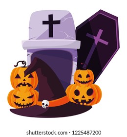 halloween gravestone with pumpkins