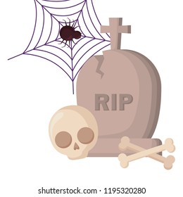 halloween gravestone spider and skull