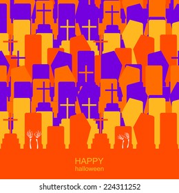 Halloween graveyard bright colored vector background