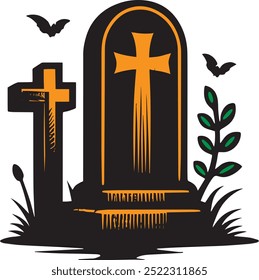 Halloween graveyard cemetery vector art