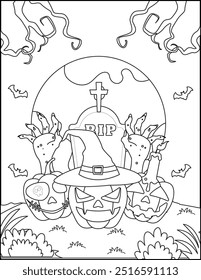 Halloween Graveyard Coloring Pages for kids