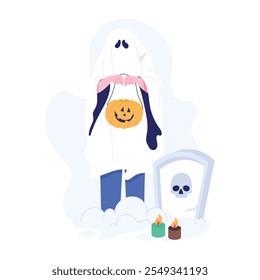 Halloween graveyard illustration in flat style