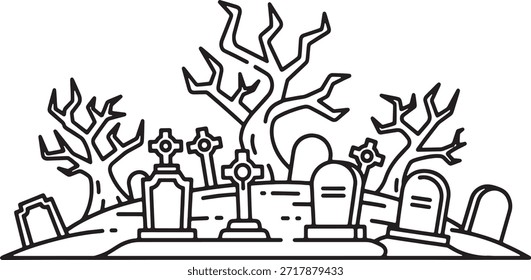 Halloween graveyard pumpkin jack o lantern bat scary tree grave icon logo vector silhouette symbol sign bold line art spooky holiday carving graphic design