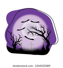 Halloween graveyard scene illustration vector icon which can easily modify or edit  