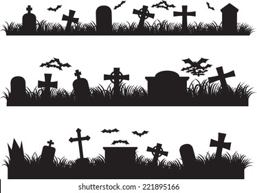 Halloween graveyard set illustrated on white