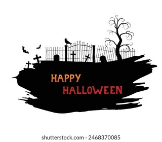 Halloween Graveyard Silhouette with Brushes. Horror and national holiday concept vector art