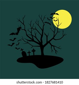 halloween graveyard silhouette illustration vector design