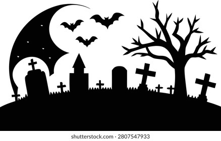 Halloween Graveyard Silhouette Scene vector