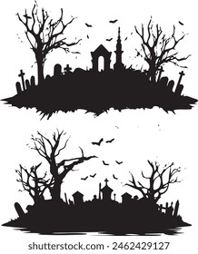 Halloween Graveyard Silhouette Vector Set