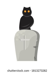 halloween graveyard tomb cemetery with owl vector illustration design