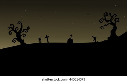 Halloween graveyards silhouette scary vector art illustration