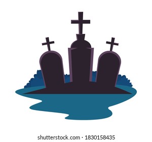 halloween graveyards tombs cemetery icons vector illustration design