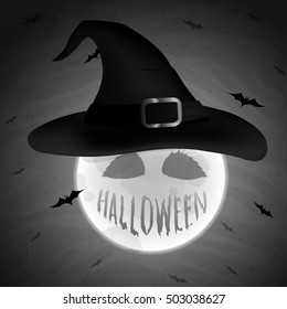 Halloween gray background. Spooky moon. Halloween smile.