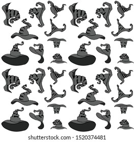 Halloween gray hats on a white background seamless pattern