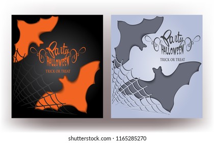 Halloween green background with paper bats. Vector Illustration