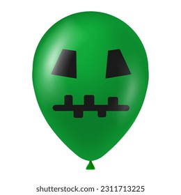Halloween green balloon illustration with scary and funny face