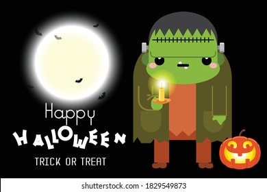 Halloween green Frankenstein character. Vector illustration