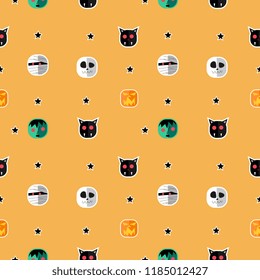 Halloween green frankenstein mummy and bat seamless pattern. vector illustration for fashion textile print and wrapping with festive design.
