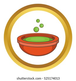 Halloween green potion and bubbles vector icon in golden circle, cartoon style isolated on white background