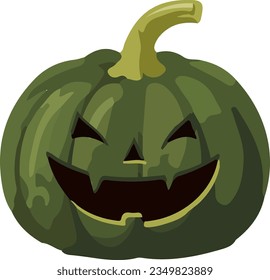 Halloween green pumpkin Jack lantern isolated on white background