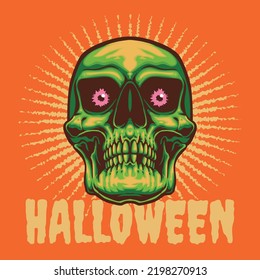 halloween green skull vector illustration