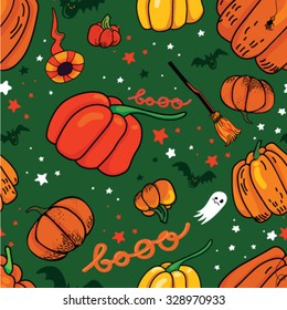 Halloween green vector seamless pattern