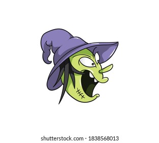 Halloween Green Witch Cartoon Vector Illustration