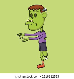 halloween green zombie character simple vector illustration