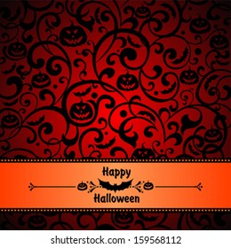 Halloween greeting background. Celebration background with bats, pumpkin and place for your text. Vector Illustration 