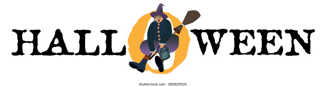 Halloween greeting banner with a flying witch.