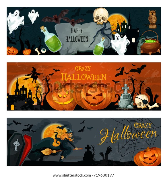 Halloween Greeting Banner Spooky October Holiday Stock Vector (Royalty ...