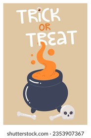 Halloween greeting card with сauldron 
