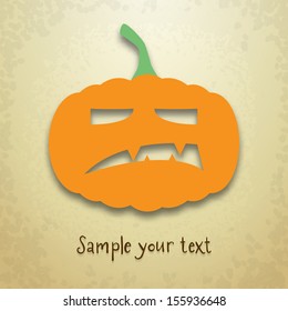 Halloween greeting card with angry pumpkin and place for your text on grungy background