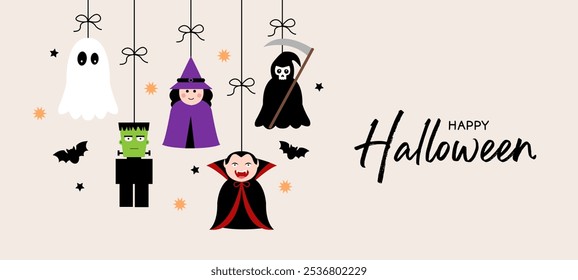 Cartão comemorativo de Halloween, fundo ou banner. Ilustração vetorial.