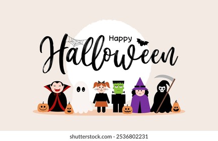 Cartão comemorativo de Halloween, fundo ou banner. Ilustração vetorial.