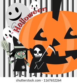Halloween Greeting card background. Cute and funny Halloween character. 
