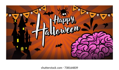 Halloween greeting card and brain background