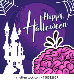 Halloween greeting card and brain background