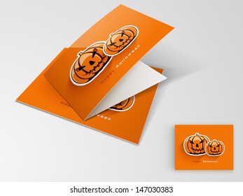 Halloween greeting card or brochure with scary pumpkins. 
