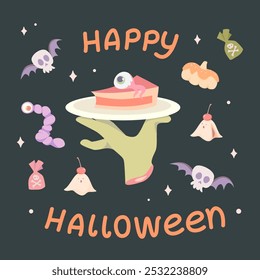 Tarjeta de felicitación de Halloween. Tarta de Halloween