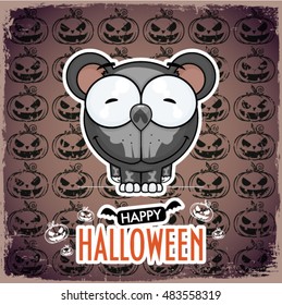 Halloween greeting card with cartoon bear. Vector illustration.