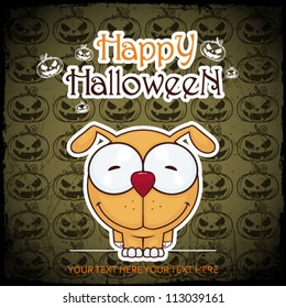 Halloween greeting card with cartoon cock. Vector illustration.